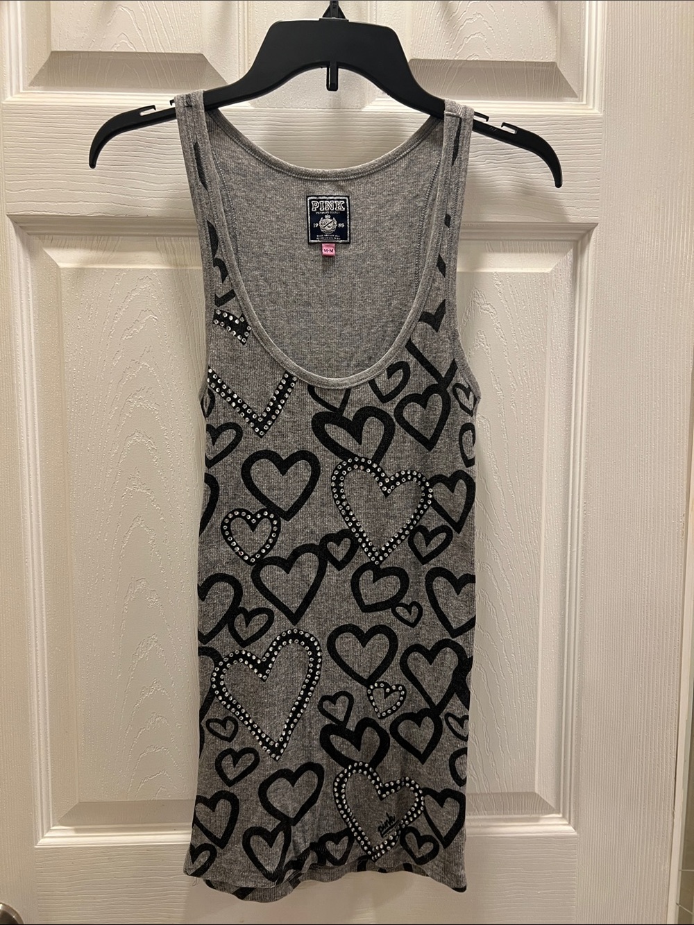 PINK Victoria's Secret Grey Heart-Print Studded Tank